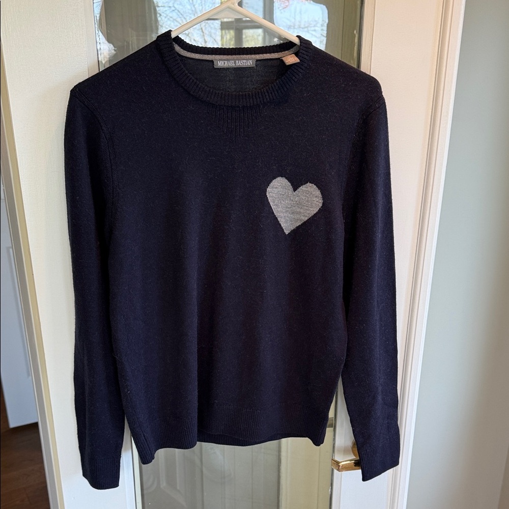 Michael Bastian Navy Sweater with Gray Heart Patch